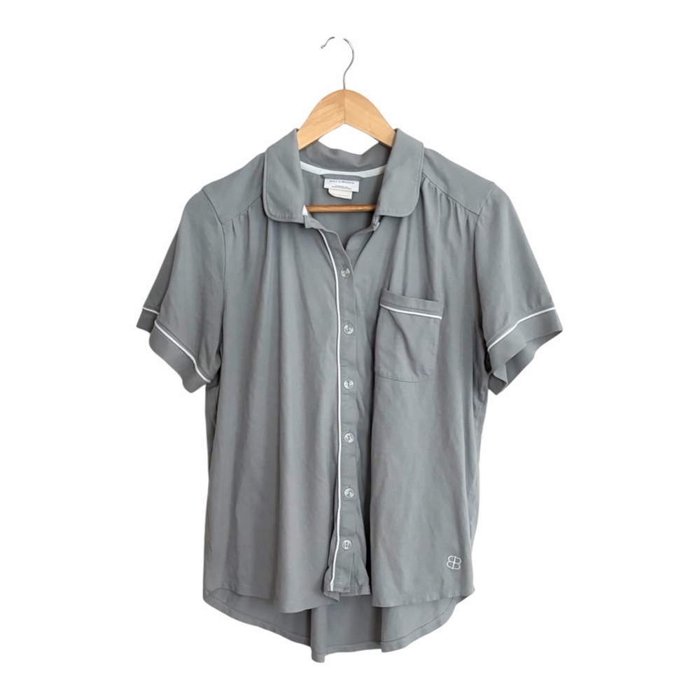 Boll & Branch Gray Organic Cotton Signature Cotton Short Sleeve Pajama Top M